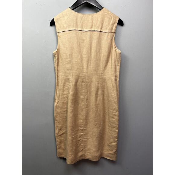 Talbots Sheath Dress Womens 8 Linen Lined V-Neck Sleeveless Wrap Tan Neutral - Picture 2 of 8